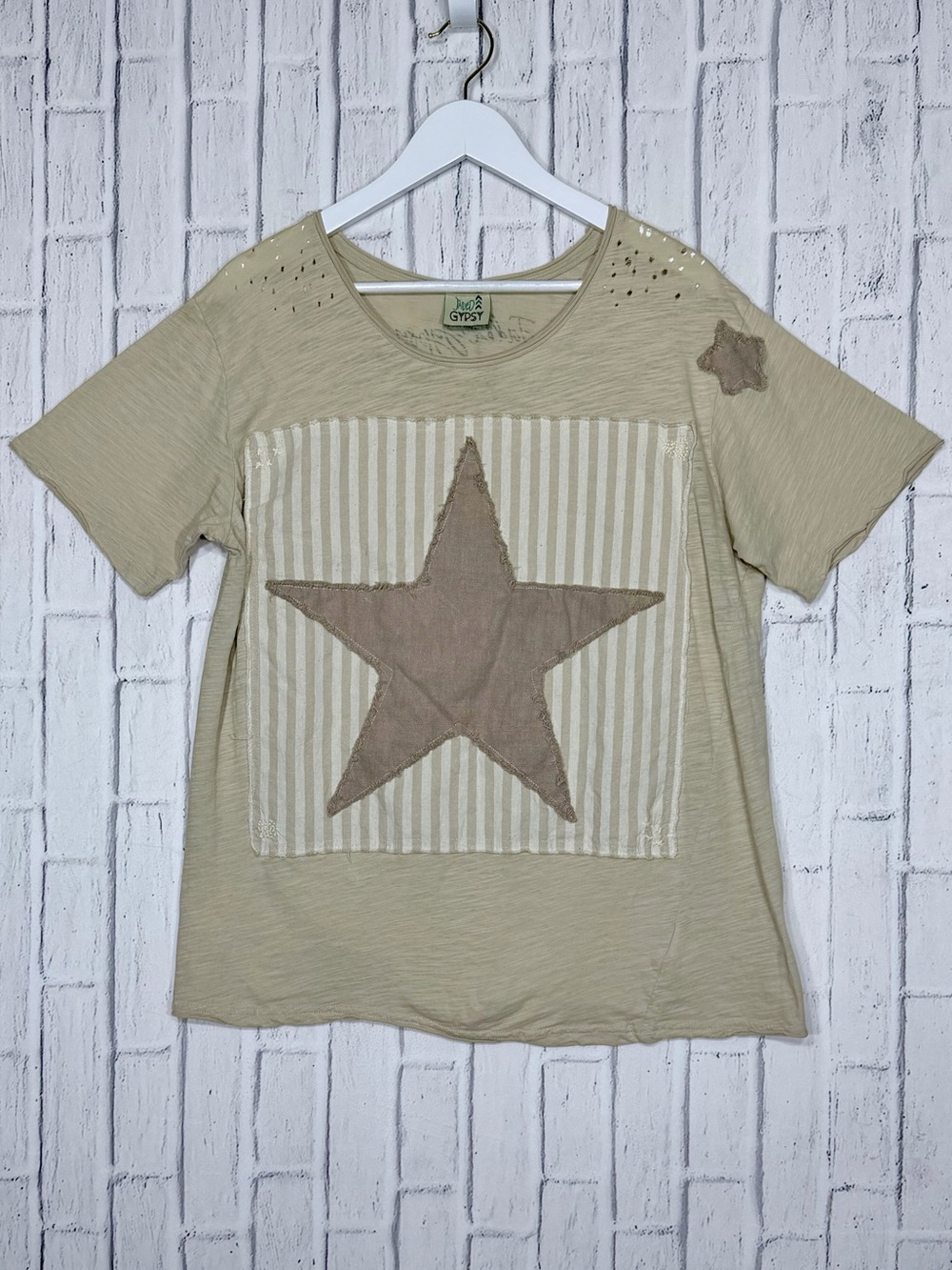 ⭐ Jaded Gypsy Gypsy Starlight Star Patch Tee S/M 100% Cotton Boho